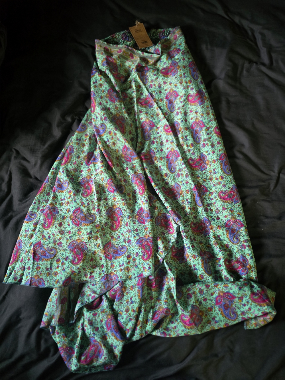 Rhea Costa Mint Green Paisley Maxi Skirt with Pink and Purple Accents